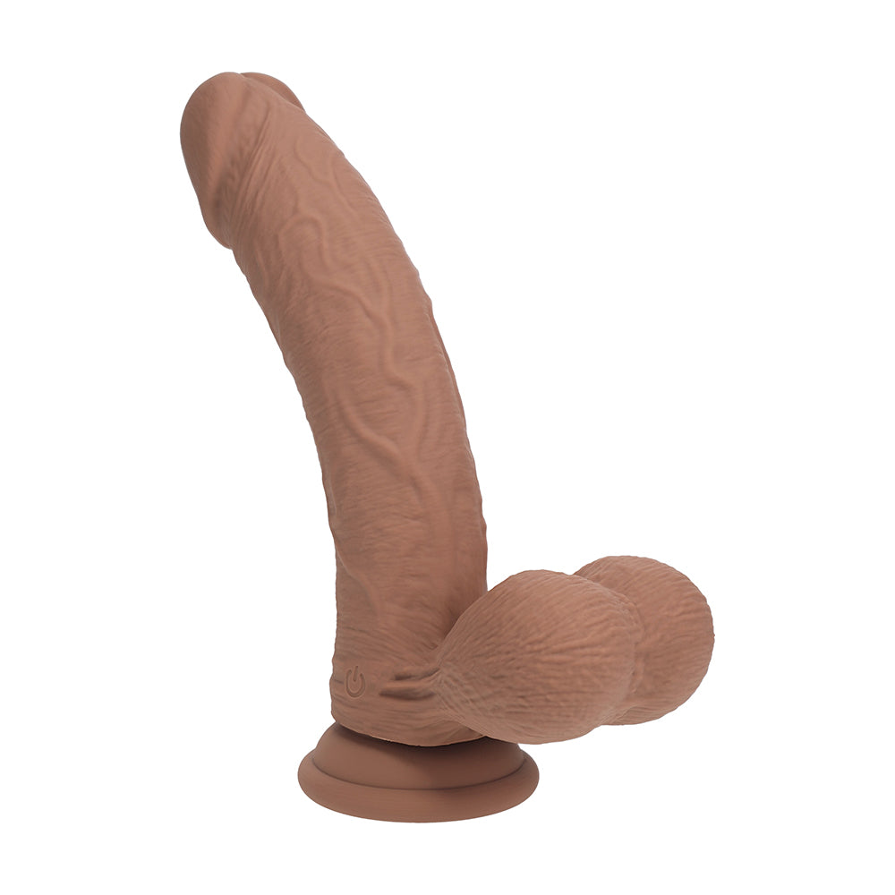 Realrock Realistic Dual Density Vibrating Silicone Dildo with Weighted Balls 8 in. Tan