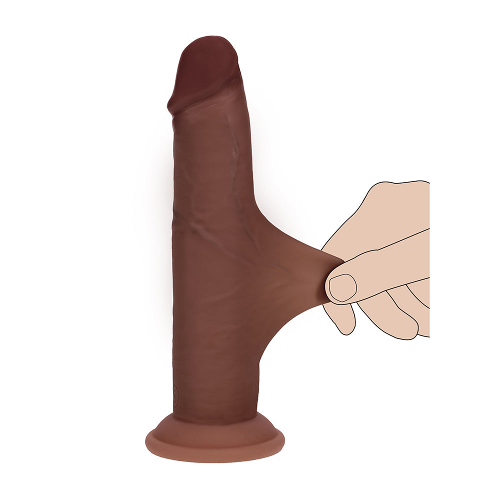 Realrock Sliding Skin Dual Density Silicone Dildo 6 in. Brown