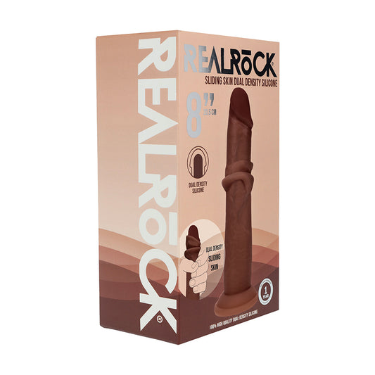 Realrock Sliding Skin Dual Density Silicone Dildo 8 in. Brown