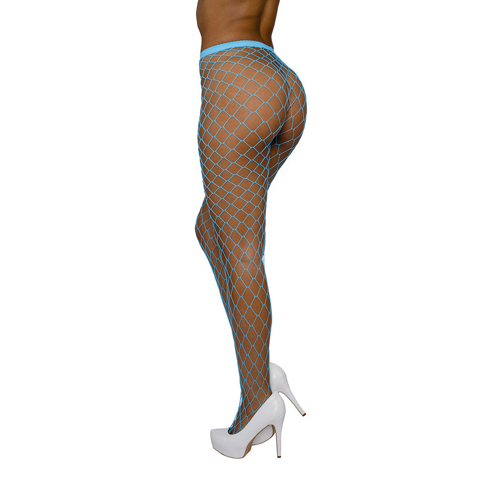 Dreamgirl High-Waist Fence Net Pantyhose Neon Blue O/S