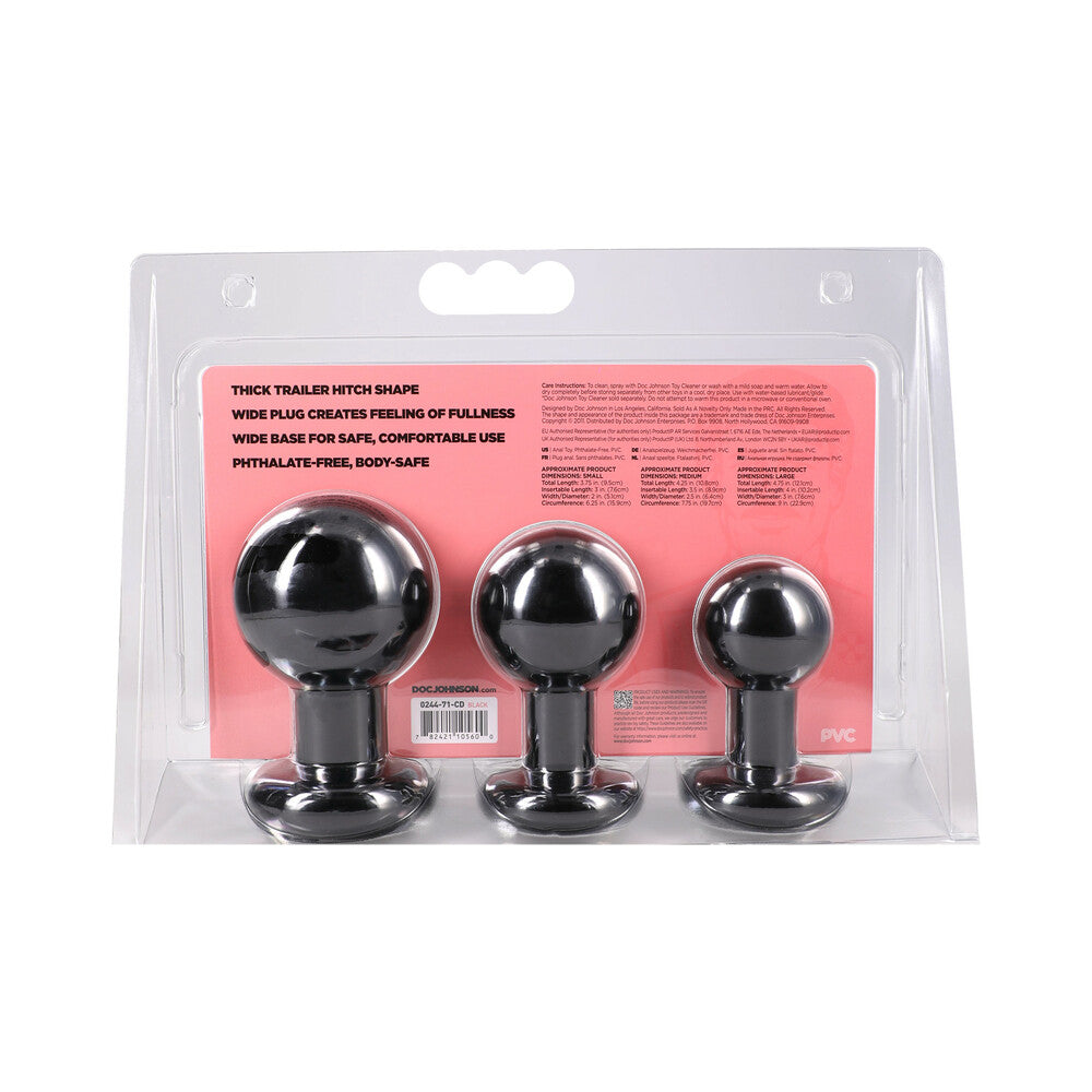 The Classic Round Butt Plug Black 3-Piece Set