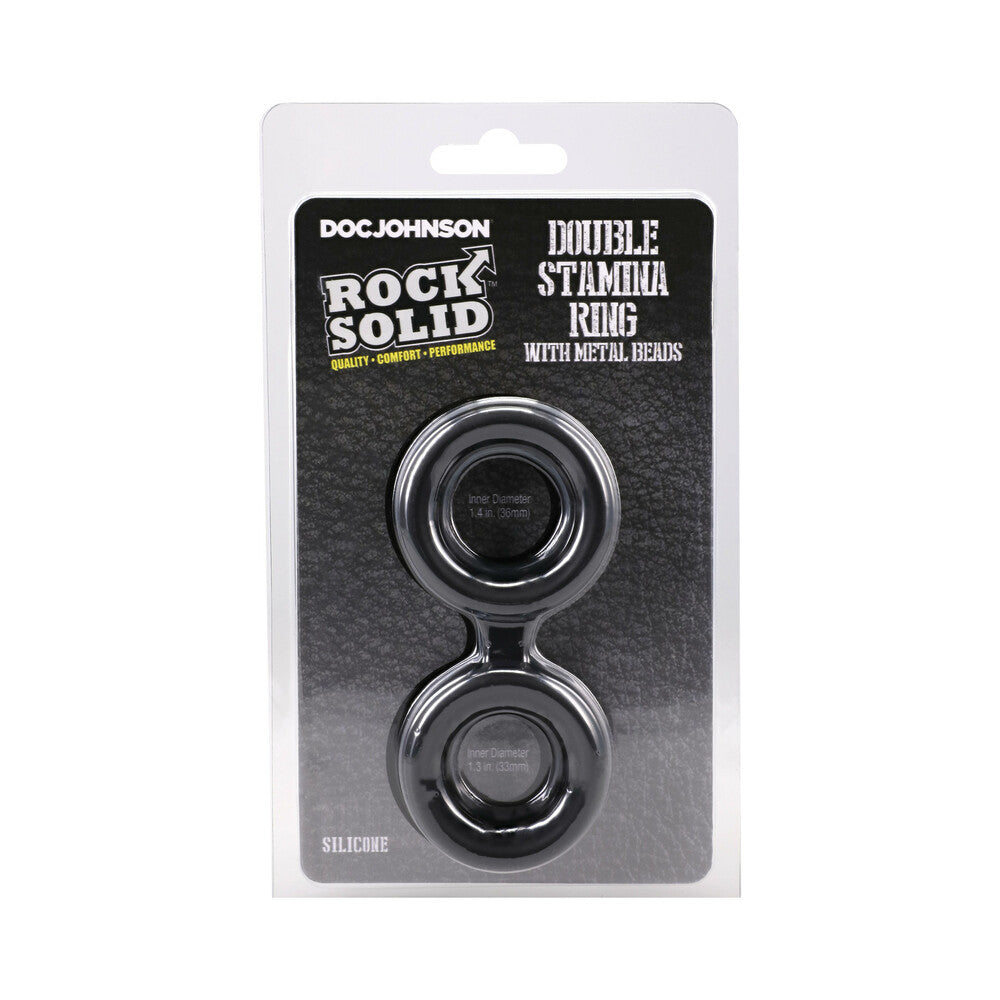 ROCK SOLID Silicone Double Stamina Ring with Metal Beads Black