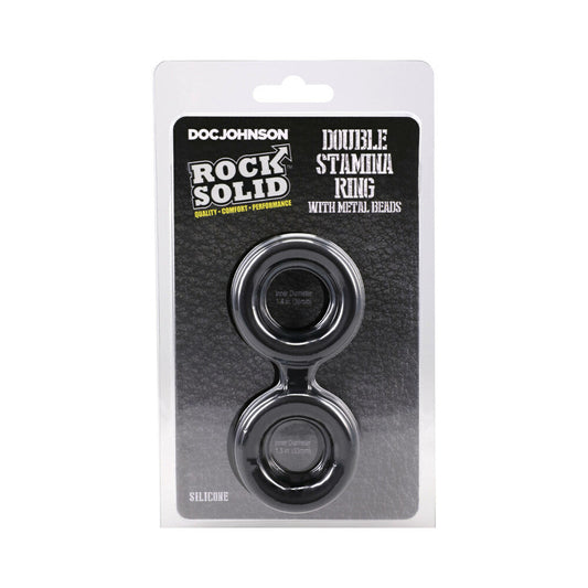 ROCK SOLID Silicone Double Stamina Ring with Metal Beads Black