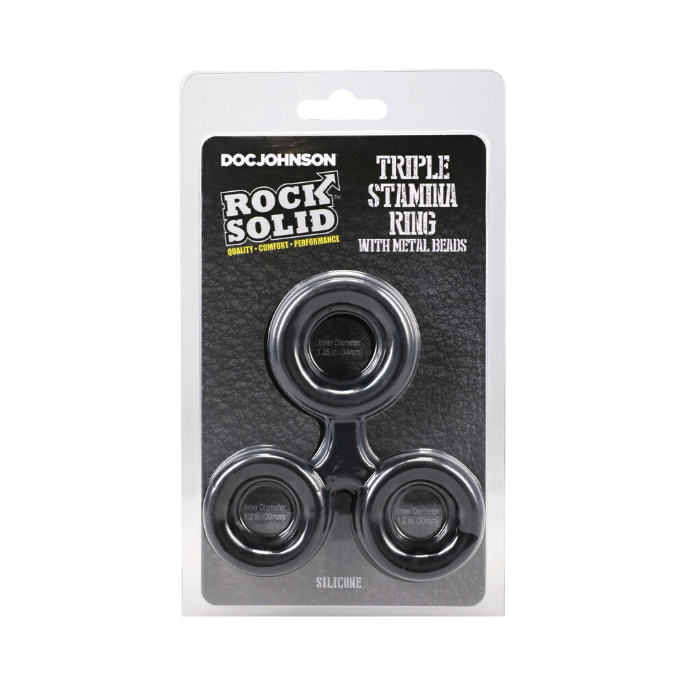 ROCK SOLID Silicone Triple Stamina Ring with Metal Beads Black