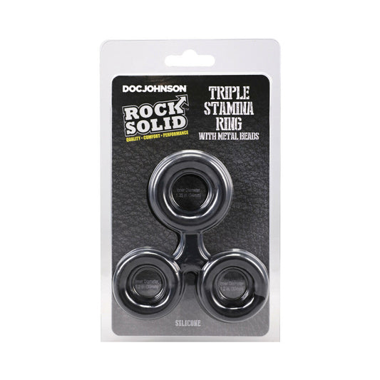 ROCK SOLID Silicone Triple Stamina Ring with Metal Beads Black