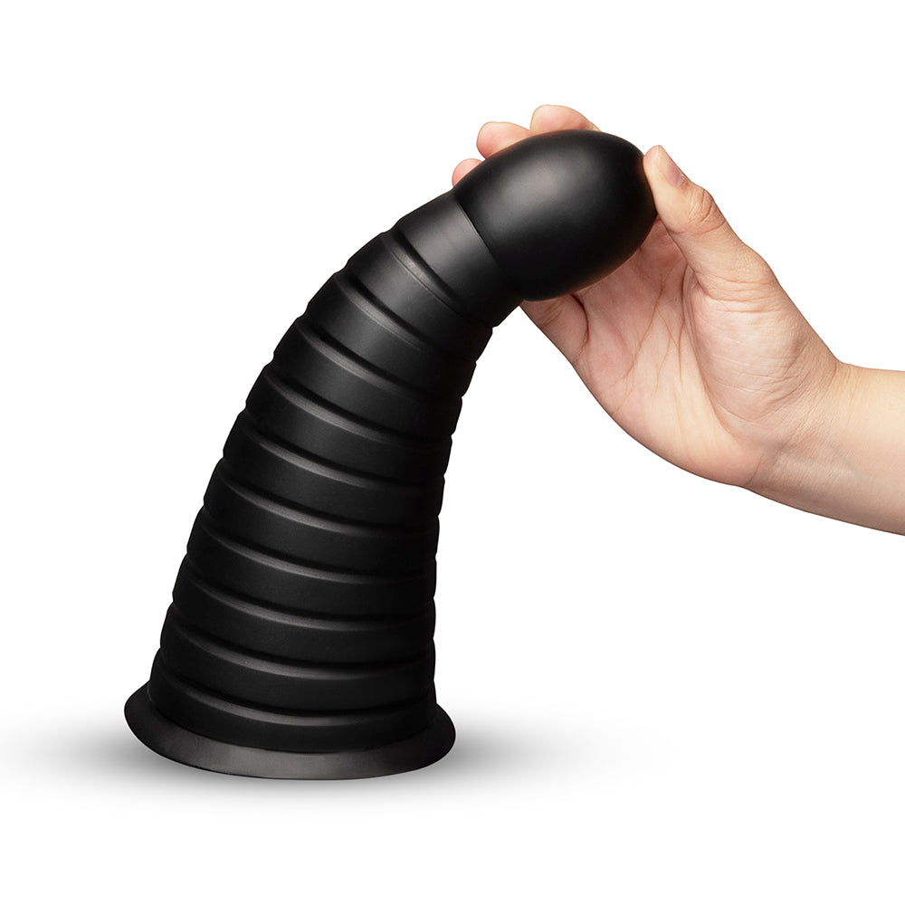 b-Vibe Cone 10 in. Tapered & Ribbed Dildo with Suction Cup