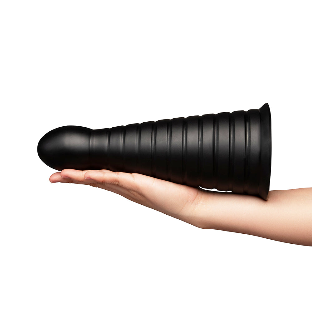 b-Vibe Cone 10 in. Tapered & Ribbed Dildo with Suction Cup