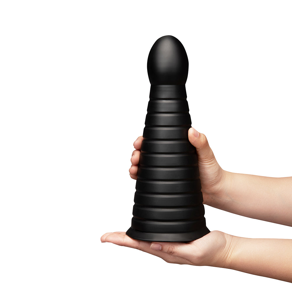 b-Vibe Cone 10 in. Tapered & Ribbed Dildo with Suction Cup