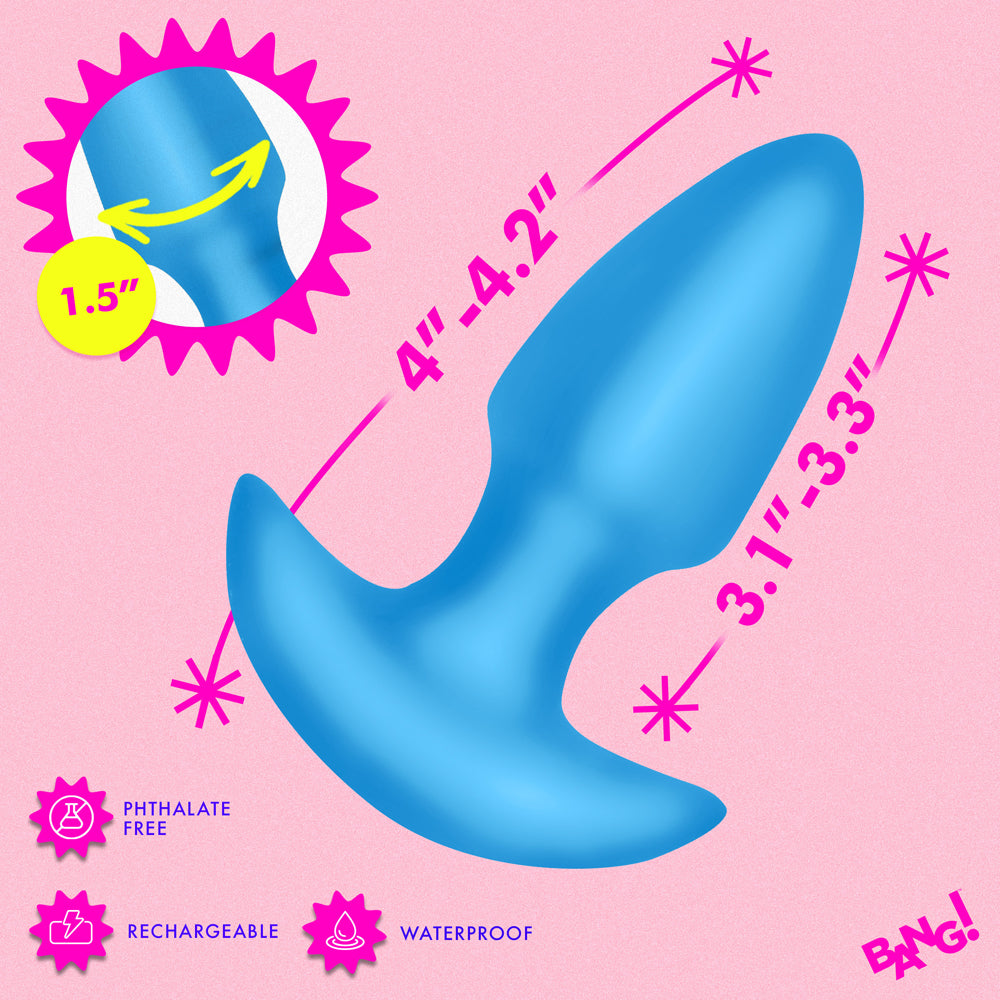 BANG! Thrusting & Vibrating Silicone Butt Plug Blue