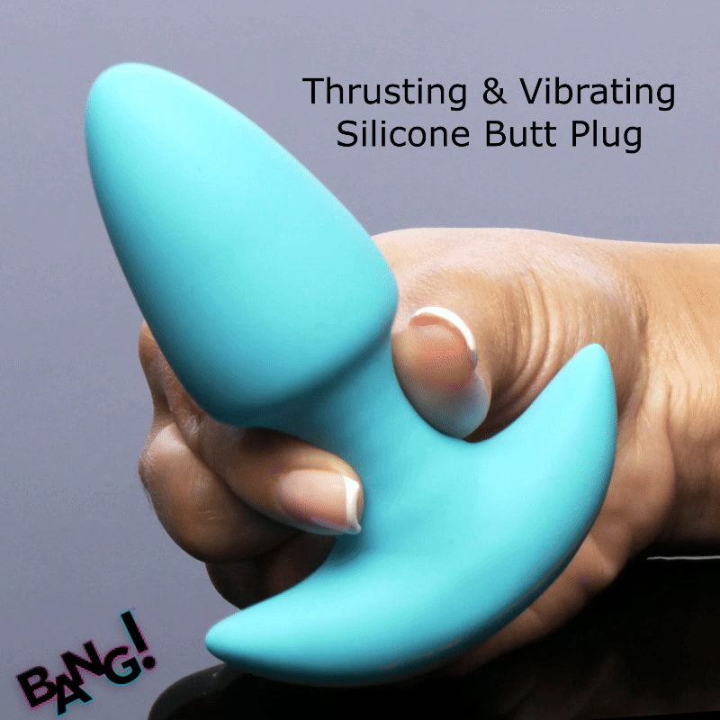 BANG! Thrusting & Vibrating Silicone Butt Plug Blue
