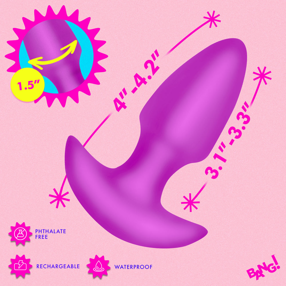 BANG! Thrusting & Vibrating Silicone Butt Plug Purple