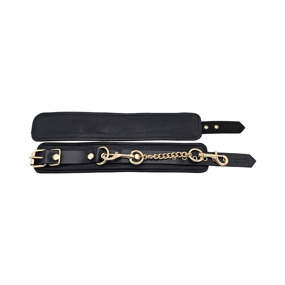 Rouge Leather Plain Wrist Cuffs Black with Gold Accessories