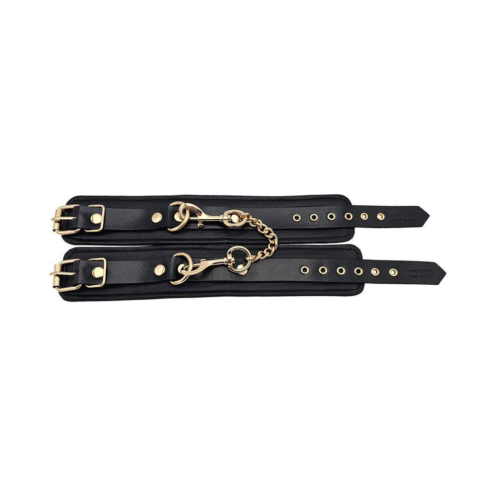 Rouge Leather Plain Ankle Cuffs Black with Gold Accessories