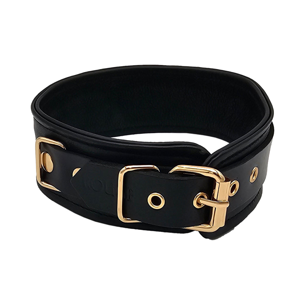 Rouge Leather Plain Collar Black with Gold Accessories