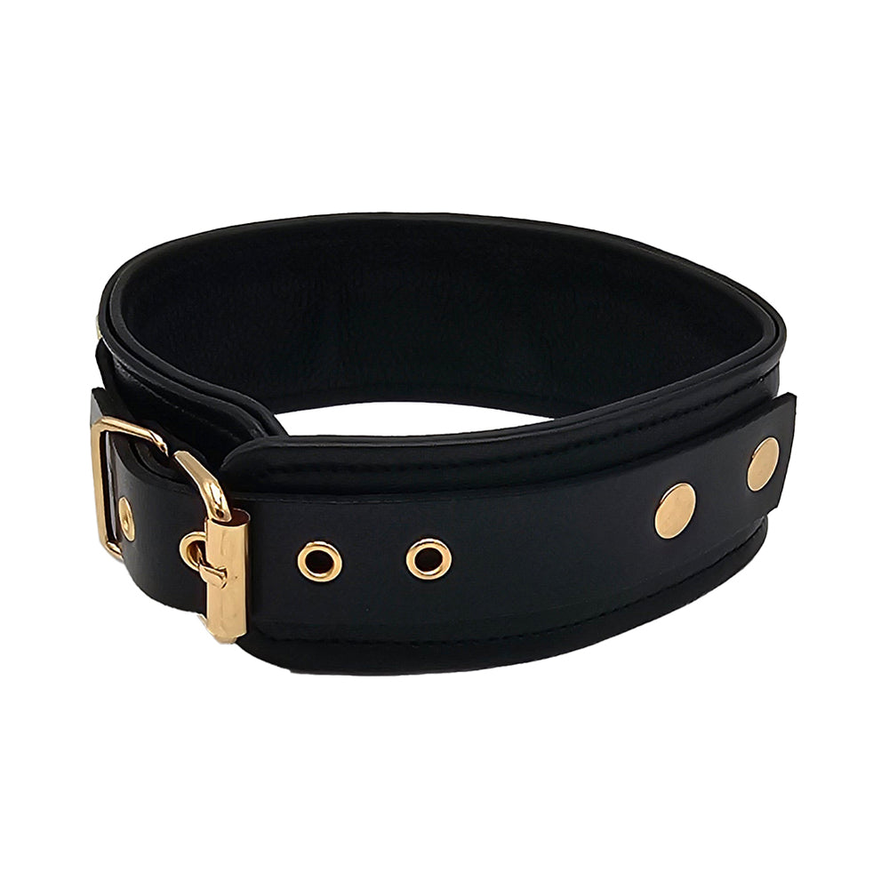 Rouge Leather Plain Collar Black with Gold Accessories