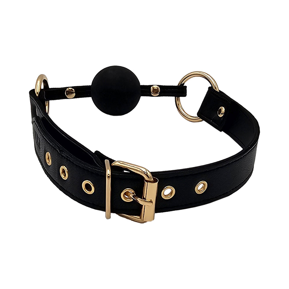 Rouge Leather Ball Gag Black with Gold Accessories