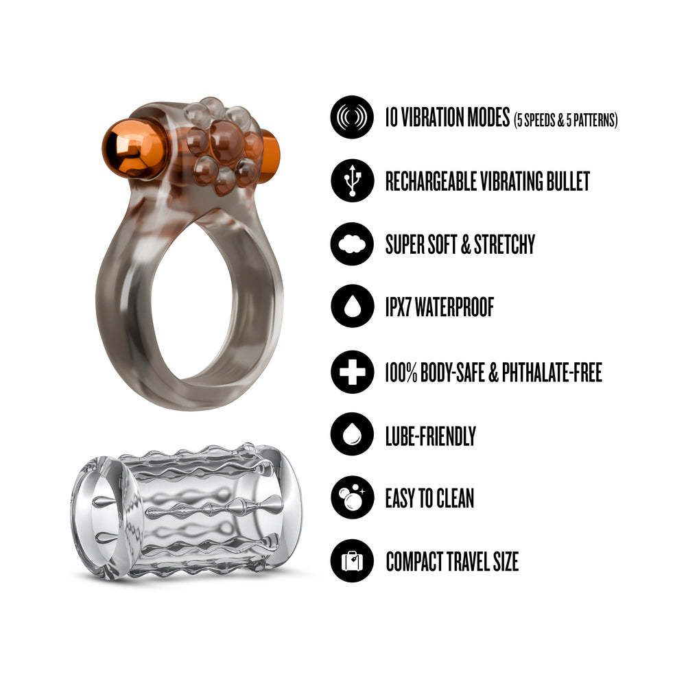 Stay Hard Vibrating Cock Ring Set with Sleeve 1