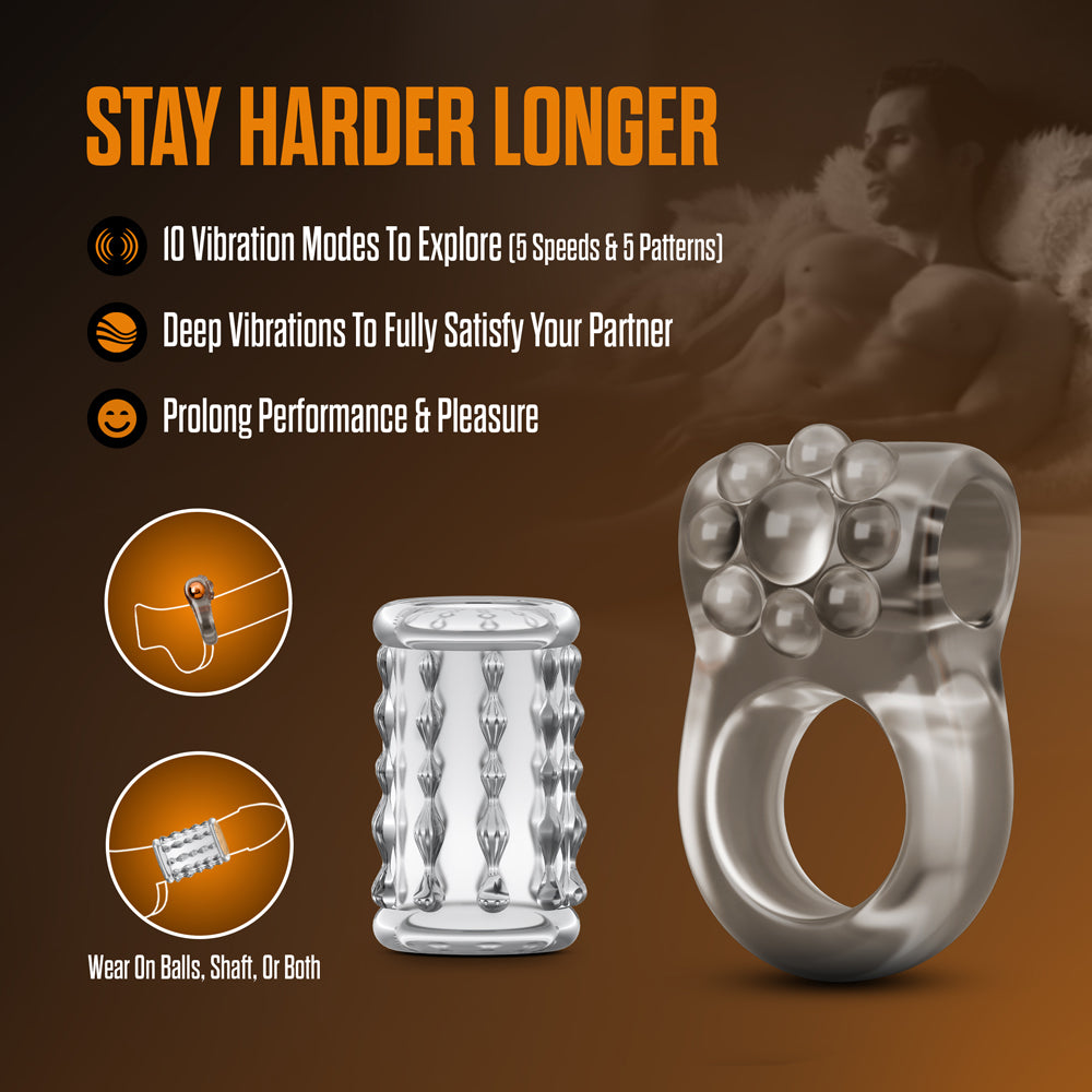 Stay Hard Vibrating Cock Ring Set with Sleeve 1