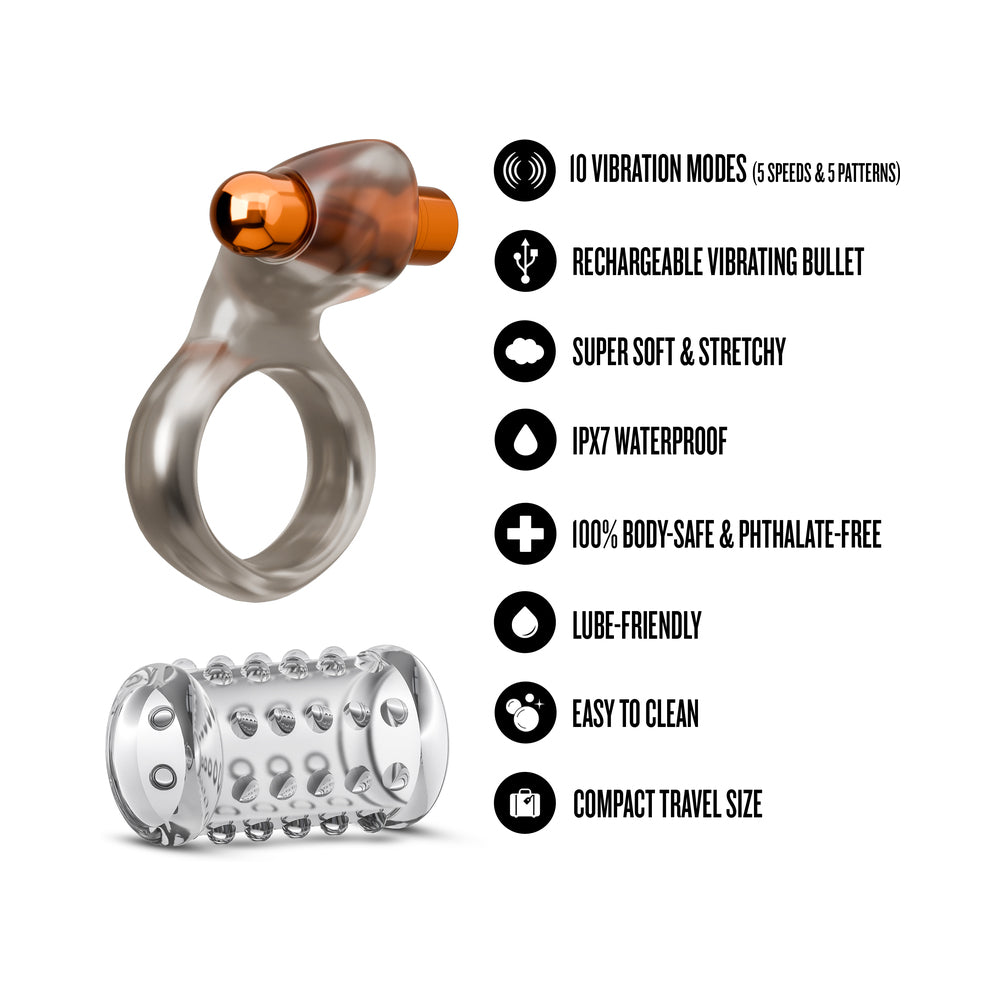 Stay Hard Vibrating Cock Ring Set with Sleeve 2