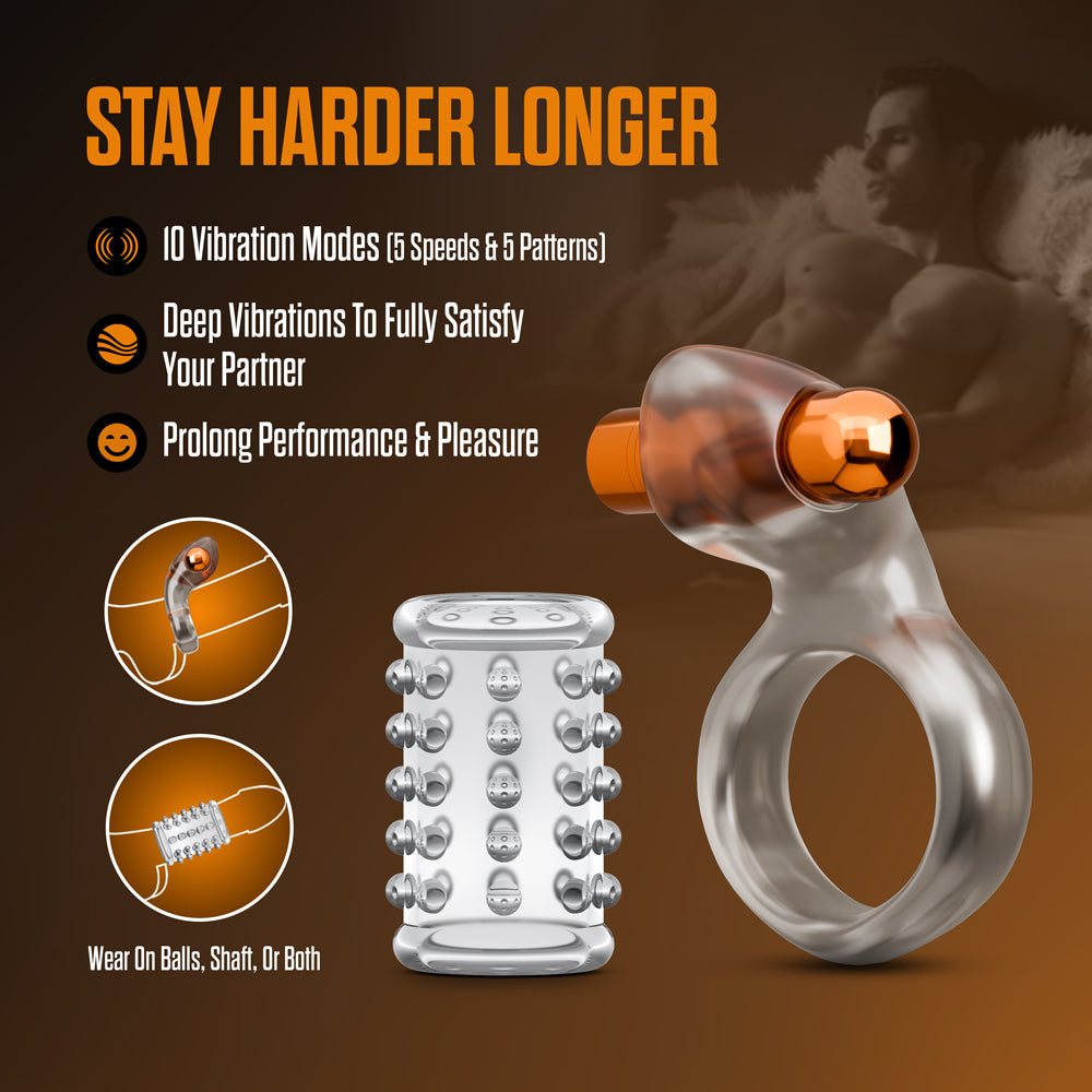 Stay Hard Vibrating Cock Ring Set with Sleeve 2