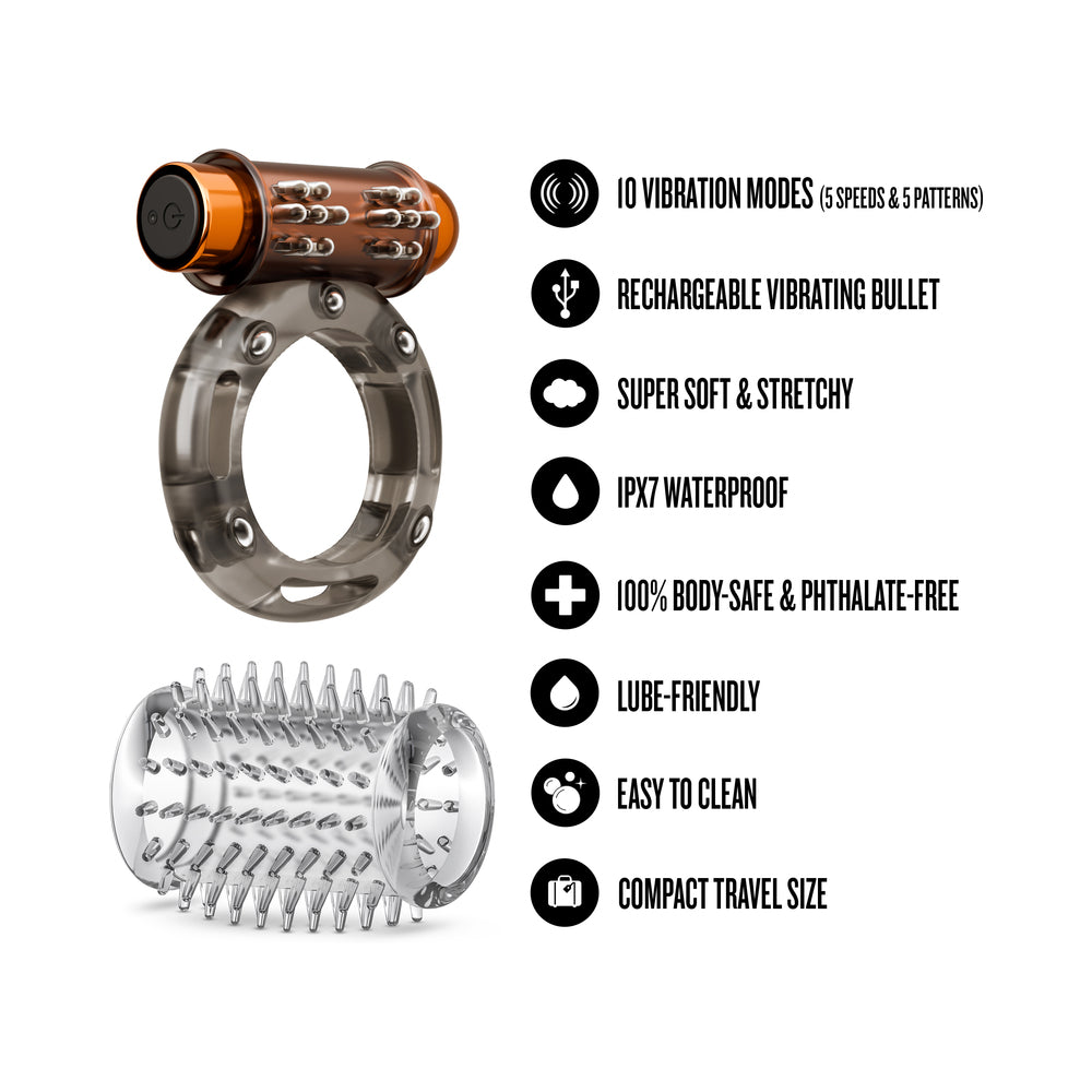 Stay Hard Vibrating Cock Ring Set with Sleeve 3