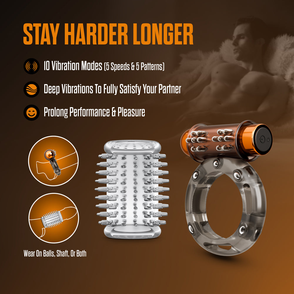Stay Hard Vibrating Cock Ring Set with Sleeve 3