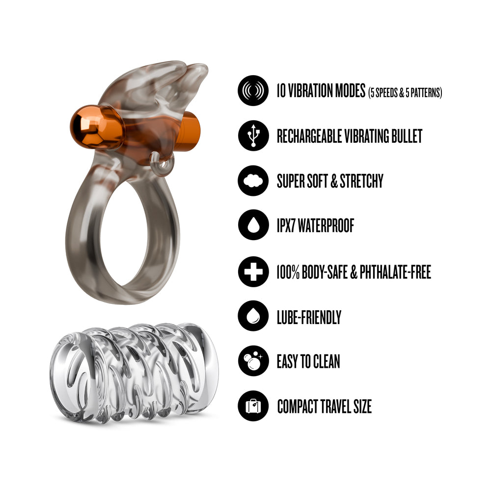 Stay Hard Vibrating Cock Ring Set with Sleeve 4