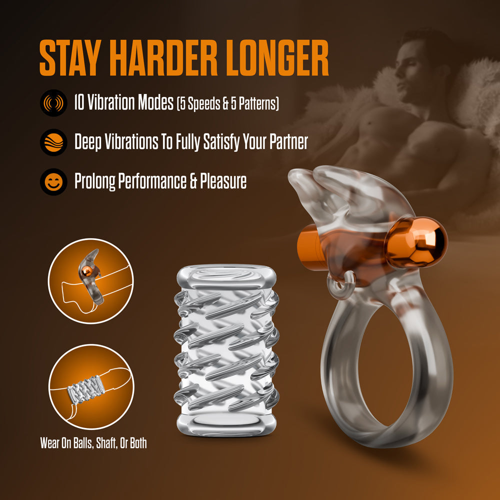 Stay Hard Vibrating Cock Ring Set with Sleeve 4