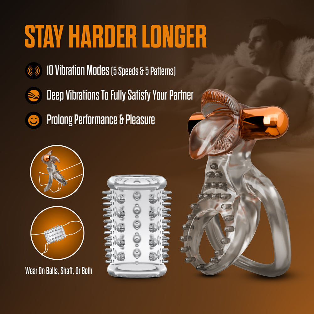 Stay Hard Vibrating Cock Ring Set with Sleeve 5