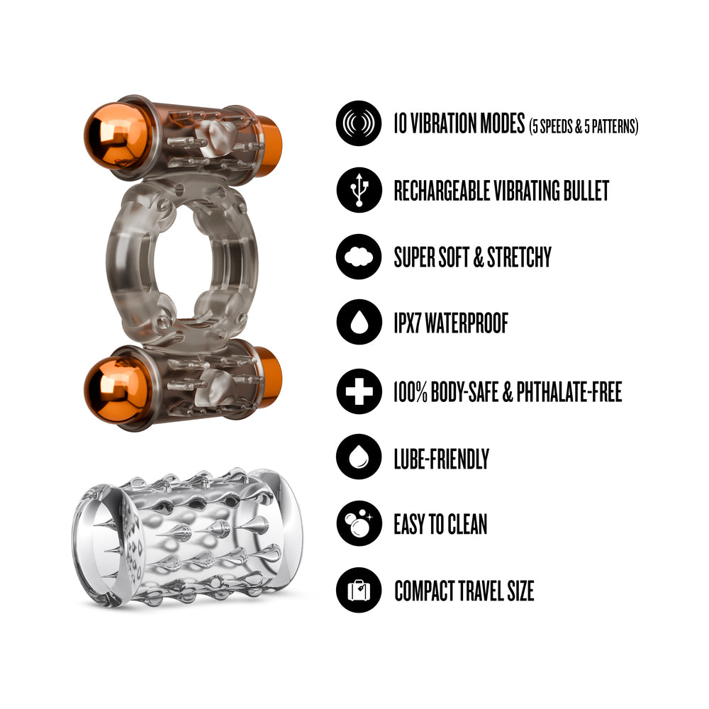 Stay Hard Vibrating Cock Ring Set with Sleeve and 2 Bullets