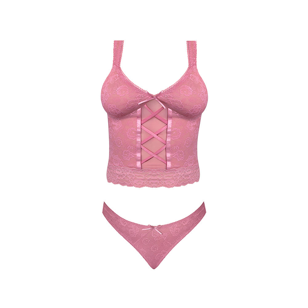 Magic Silk Wisteria Mist Bustier Cami & Thong Set Pink L/XL