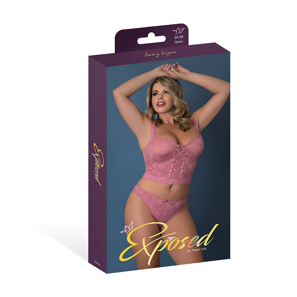 Magic Silk Wisteria Mist Bustier Cami & Thong Set Pink Queen Size