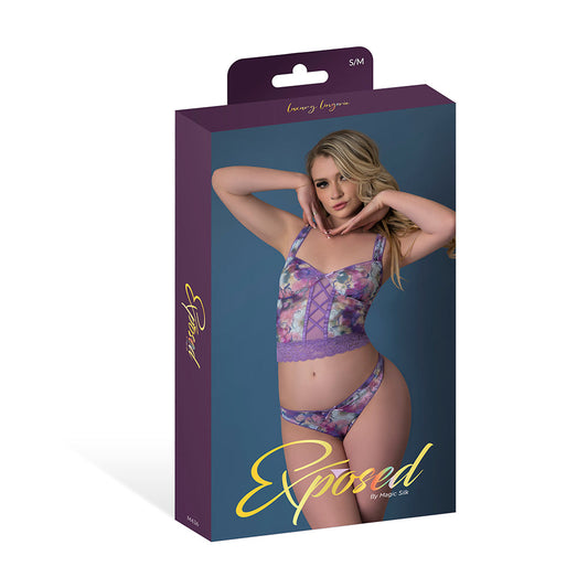 Magic Silk Wisteria Mist Bustier Cami & Thong Set Floral S/M