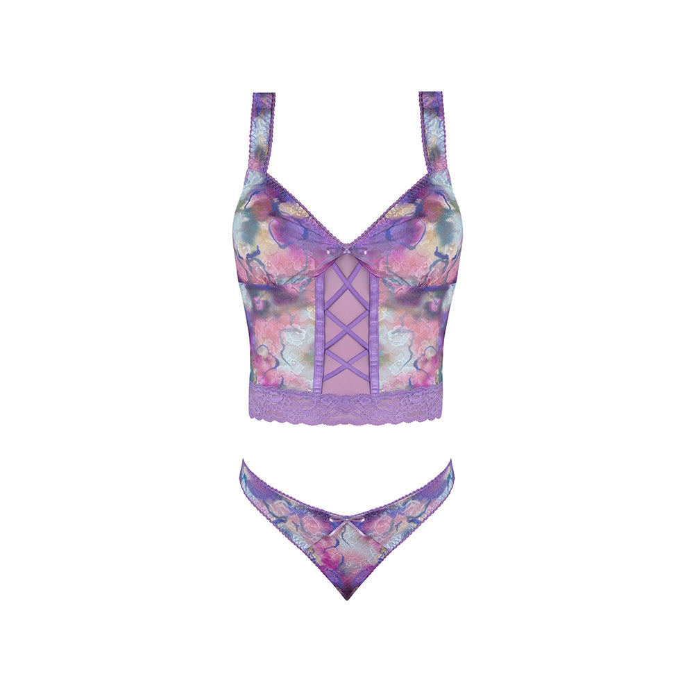 Magic Silk Wisteria Mist Bustier Cami & Thong Set Floral L/XL