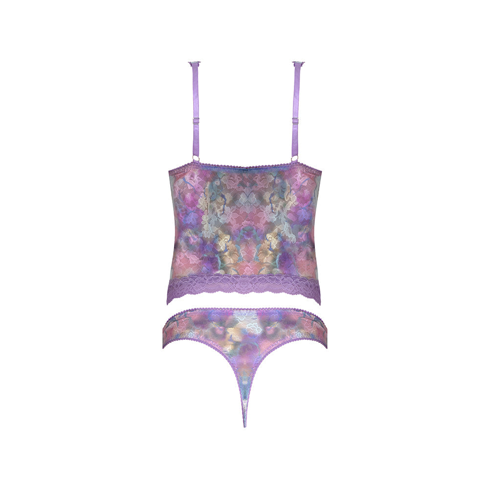 Magic Silk Wisteria Mist Bustier Cami & Thong Set Floral L/XL