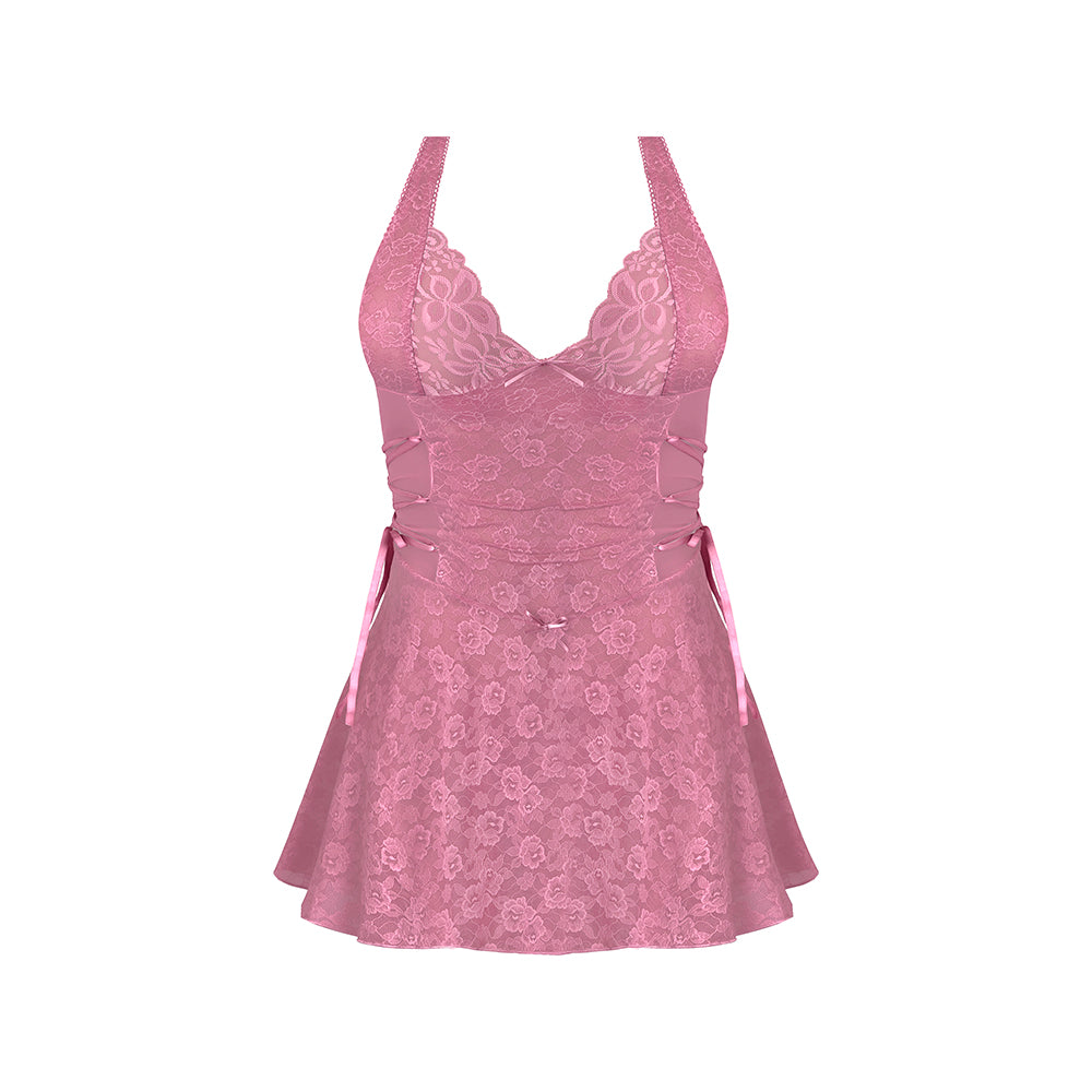 Magic Silk Wisteria Mist Halter Babydoll & G-Set Pink S/M