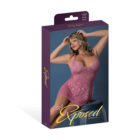 Magic Silk Wisteria Mist Halter Babydoll & G-Set Pink Queen Size