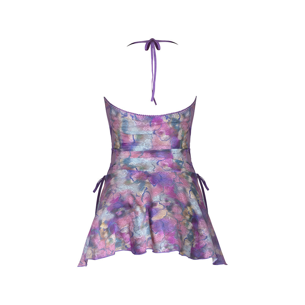 Magic Silk Wisteria Mist Halter Babydoll & G-Set Floral L/XL