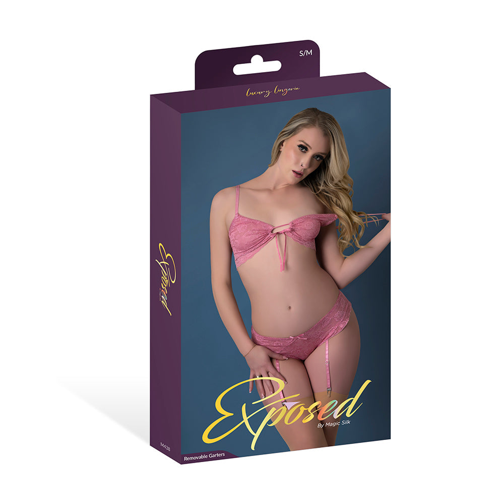 Magic Silk Wisteria Mist Bralette & Panty with Removable Garters Pink S/M