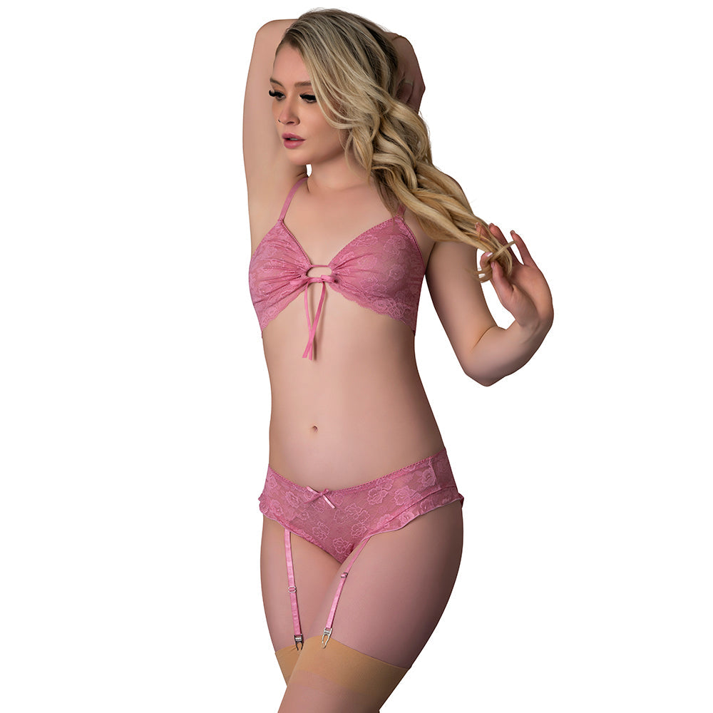 Magic Silk Wisteria Mist Bralette & Panty with Removable Garters Pink L/XL