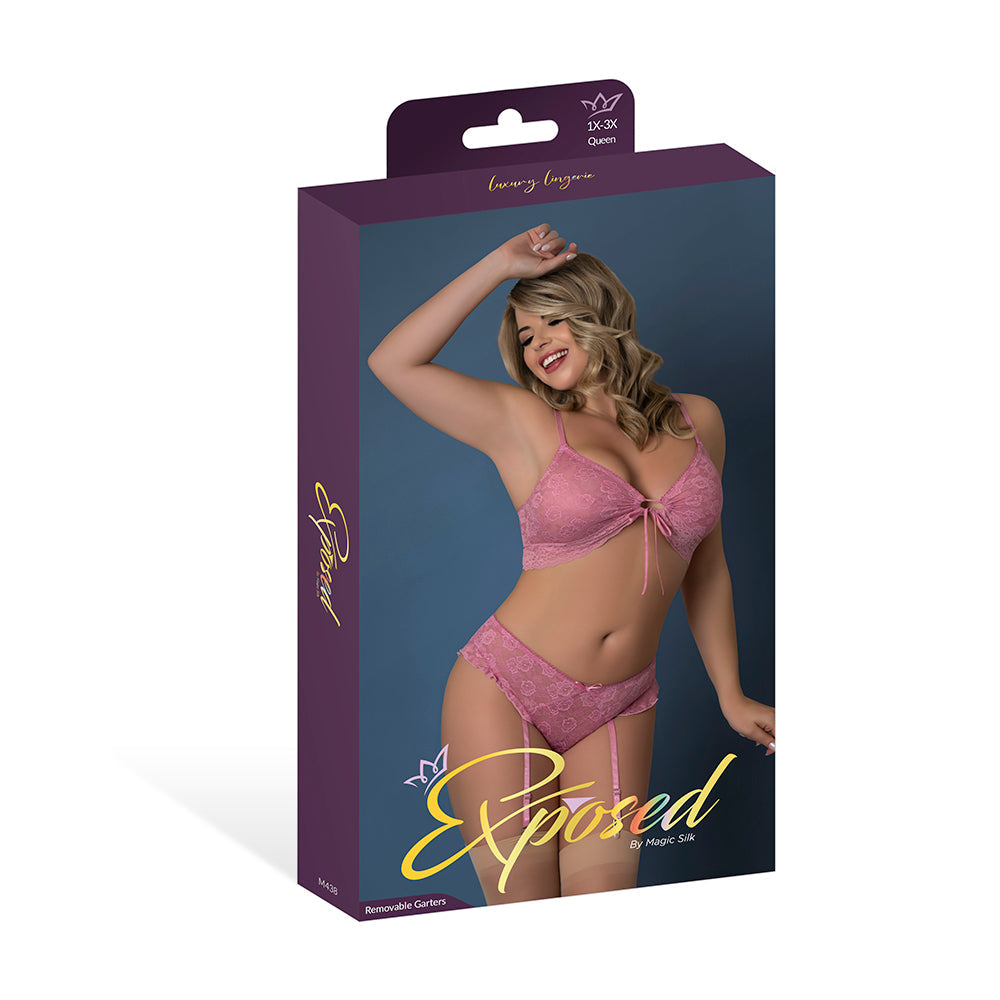 Magic Silk Wisteria Mist Bralette & Panty with Removable Garters Pink Queen Size