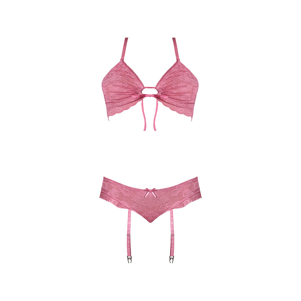 Magic Silk Wisteria Mist Bralette & Panty with Removable Garters Pink Queen Size