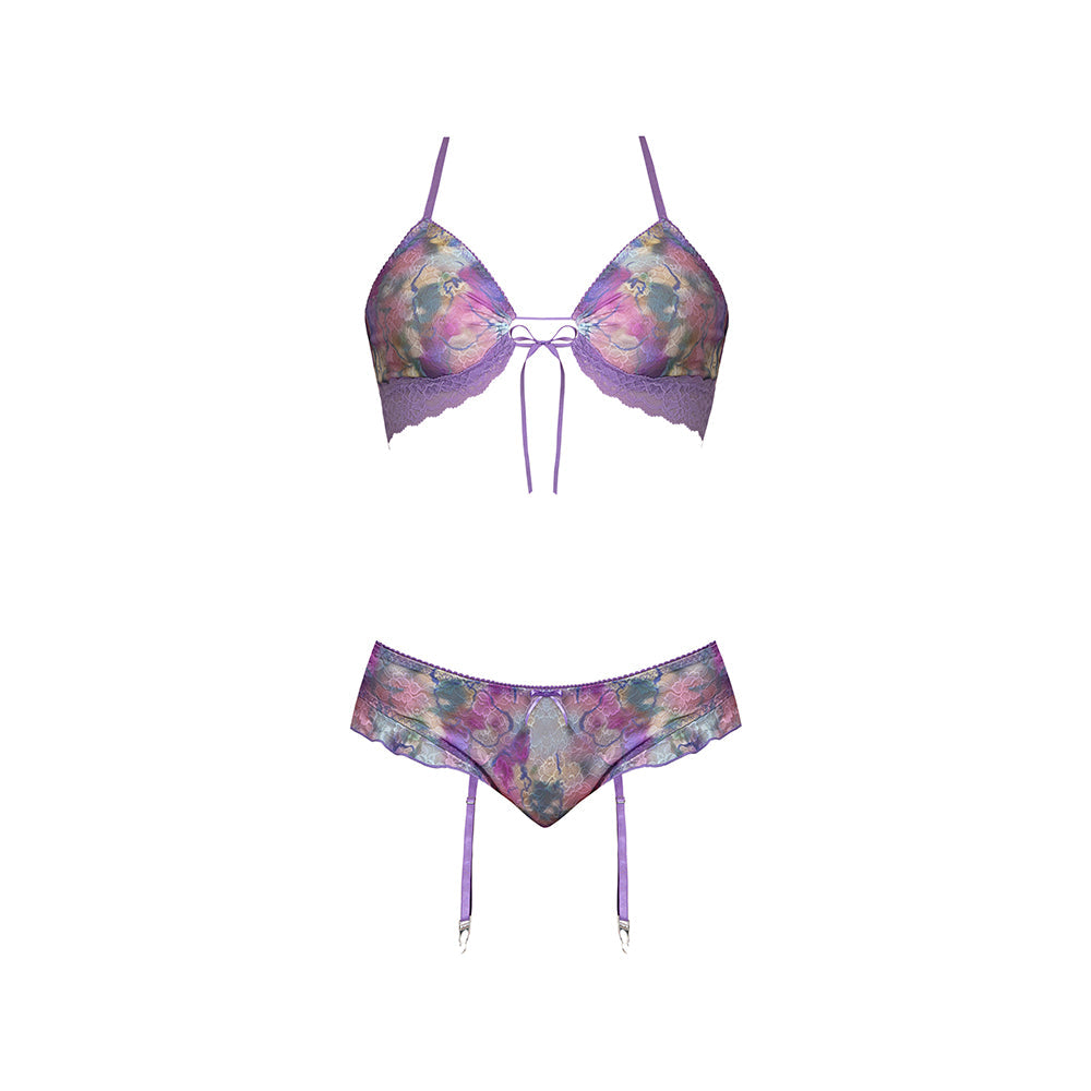 Magic Silk Wisteria Mist Bralette & Panty with Removable Garters Floral Queen Size