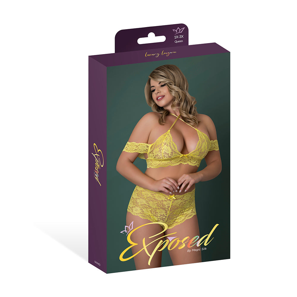 Magic Silk Daffodil Dreams Bardot Sleeve Halter Top & Boy Short Set Yellow Queen Size