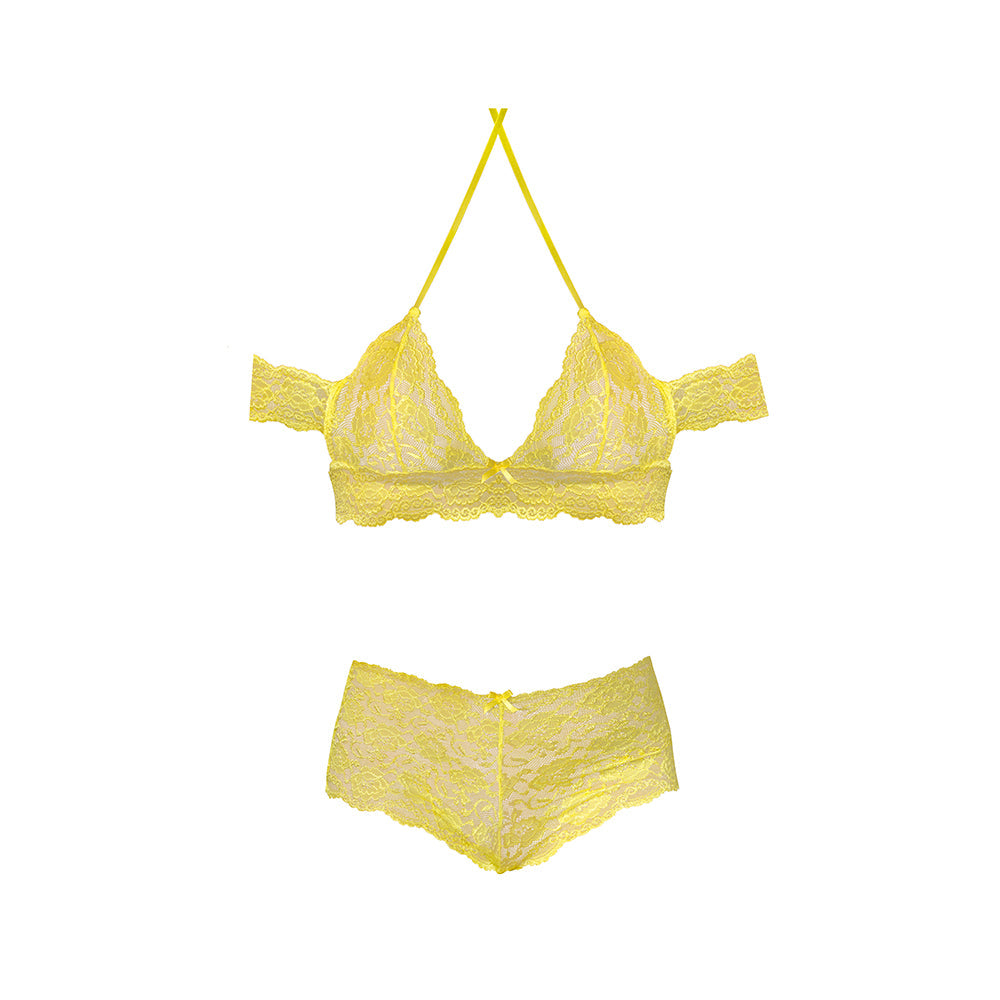 Magic Silk Daffodil Dreams Bardot Sleeve Halter Top & Boy Short Set Yellow Queen Size
