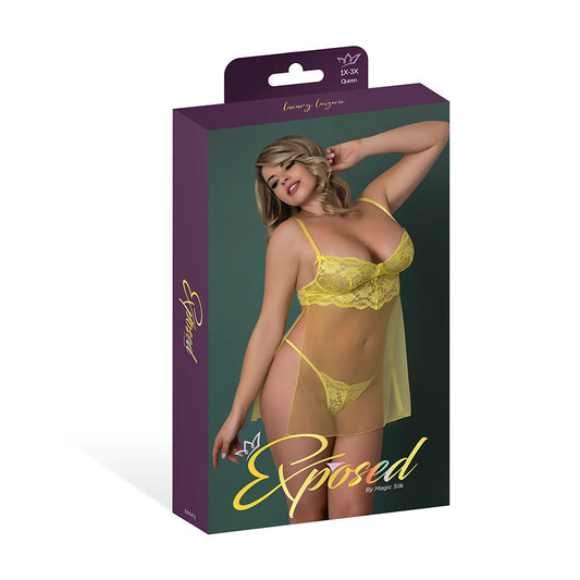 Magic Silk Daffodil Dreams Babydoll & G-Set Yellow Queen Size