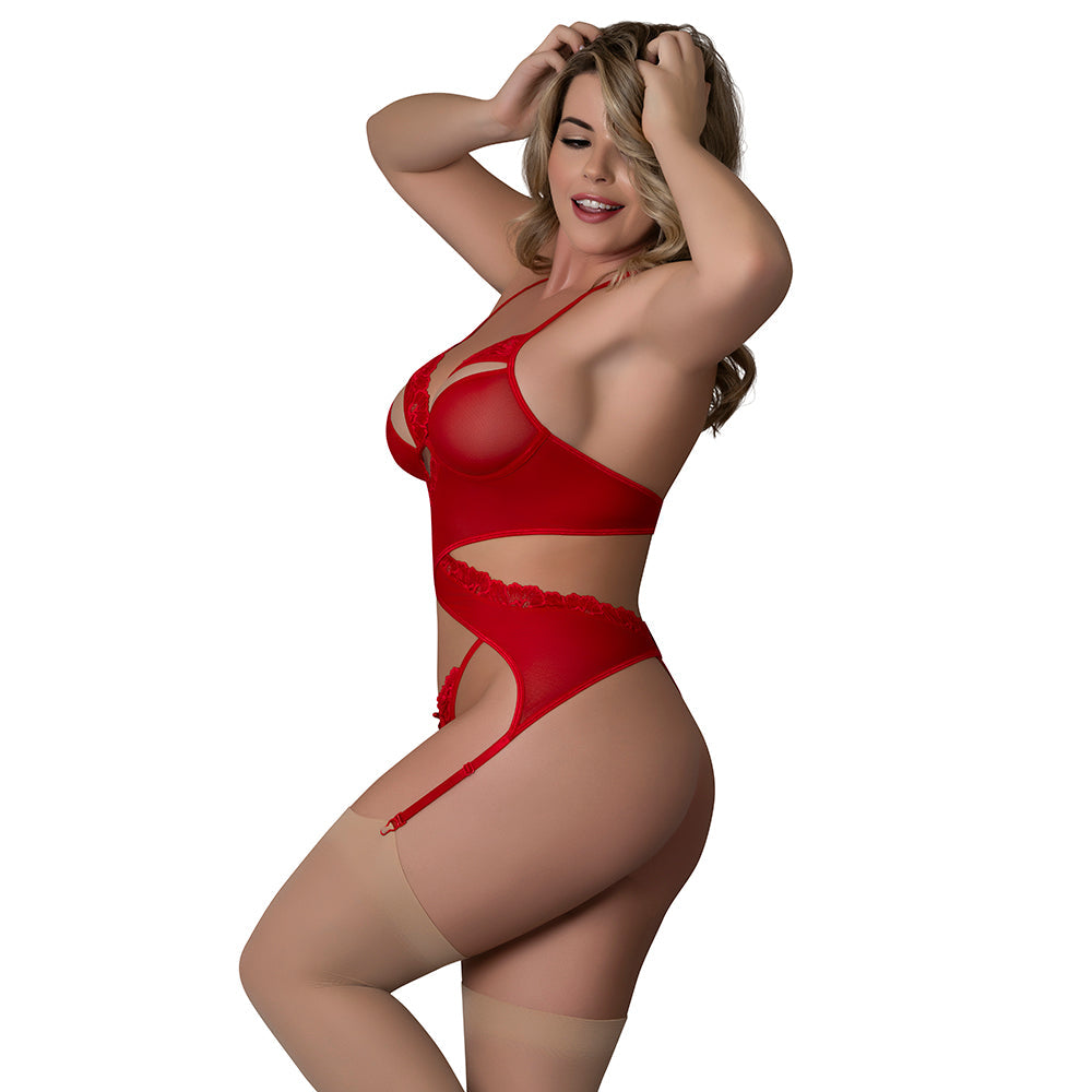 Magic Silk Rush Merry Widow & Panty Set Red Queen Size
