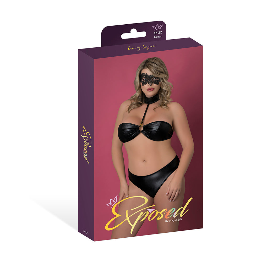 Magic Silk Sinful Bandeau with Removable Choker, Panty & Mask Set Black Queen Size