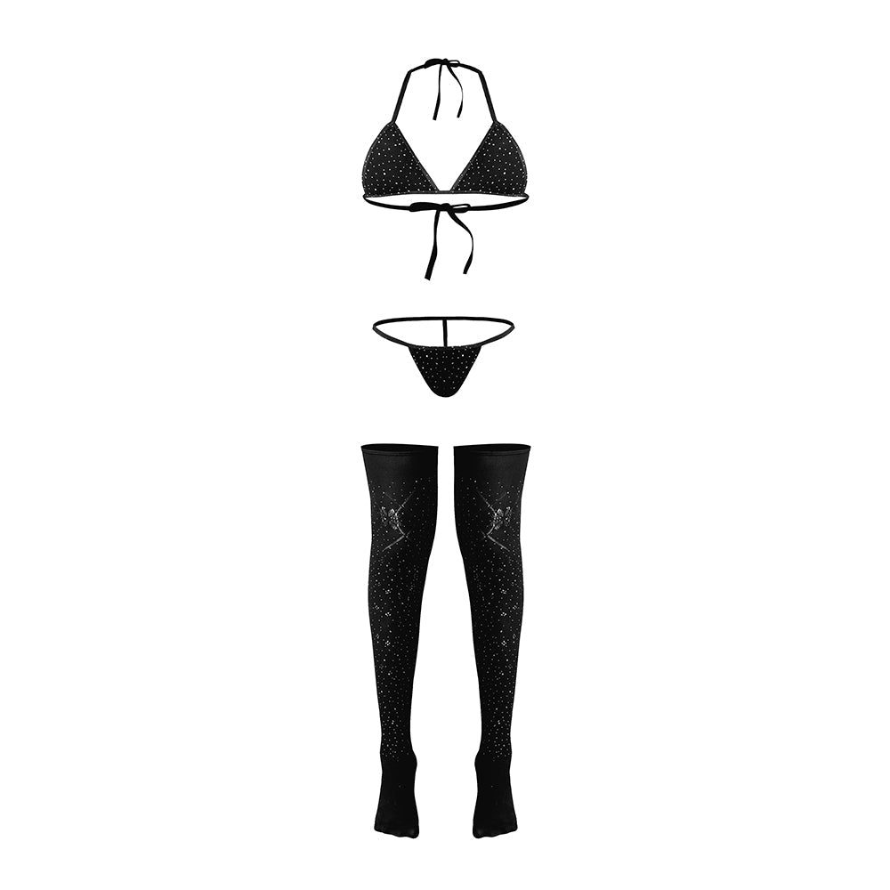 Magic Silk Seamless Bra, Panty & Thigh Highs Black O/S