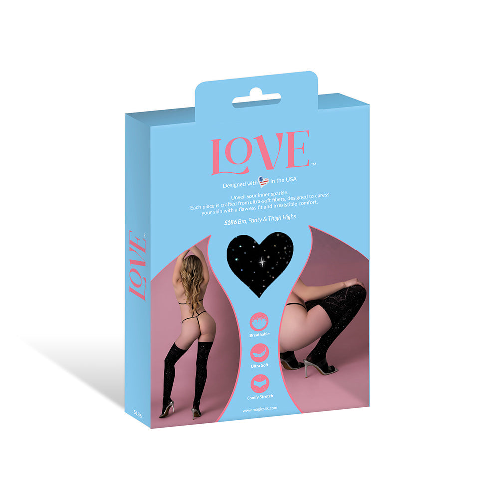 Magic Silk Seamless Bra, Panty & Thigh Highs Black O/S